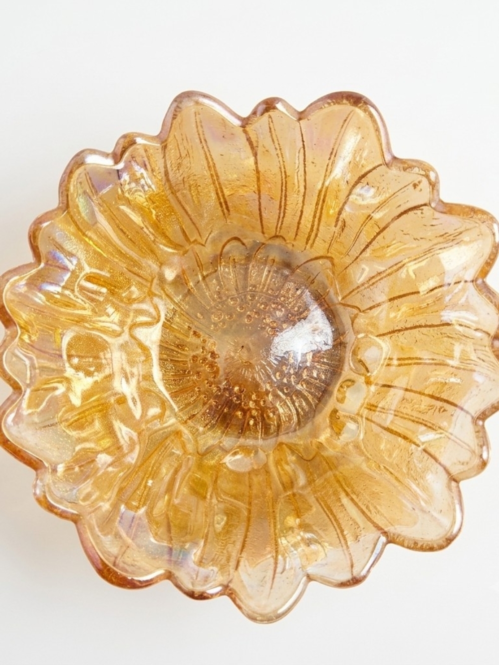 Vintage Marigold Carnival Glass Sunflower Bowl
